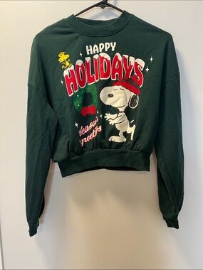 H&M Green Snoopy 'Happy Holidays' Sweatshirt with Red Accents